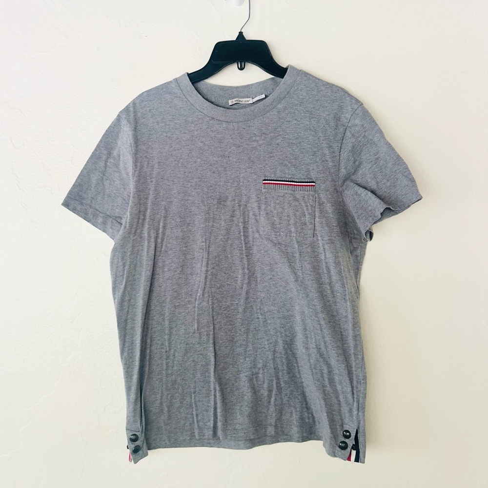 Moncler Gamma Bleu Striped Pocket T-Shirt Gray Cotton Made In Italy Sz Medium - Picture 2 of 7